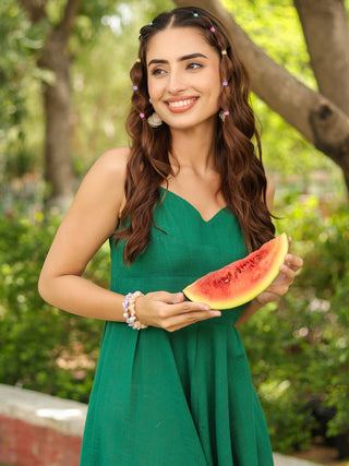 Women Solid Fit and Flare Pure Cotton Midi Dress