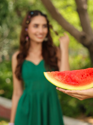 Women Solid Fit and Flare Pure Cotton Midi Dress