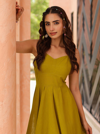 Olive Green Solid Fit & Flare Dress