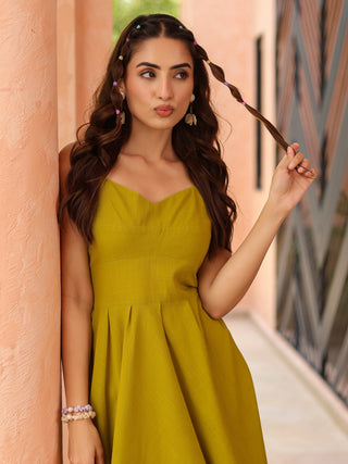 Olive Green Solid Fit & Flare Dress