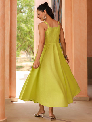 Women Solid Fit and Flare Pure Cotton Midi Dress