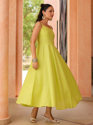 Women Solid Fit and Flare Pure Cotton Midi Dress