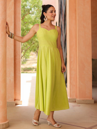 Women Solid Fit and Flare Pure Cotton Midi Dress