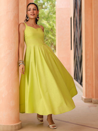 Women Solid Fit and Flare Pure Cotton Midi Dress