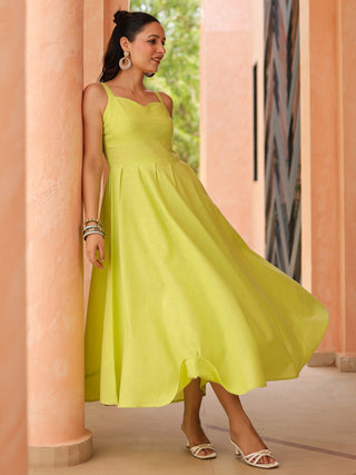 Women Solid Fit and Flare Pure Cotton Midi Dress