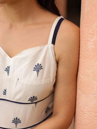 White Ethnic Motif Print Fit & Flare Dress
