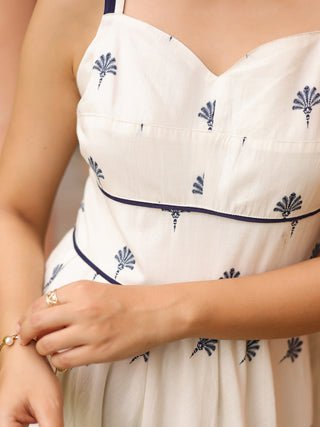 White Ethnic Motif Print Fit & Flare Dress