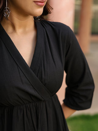 Women Solid Tiered Wrap Pure Cotton Mini Dress