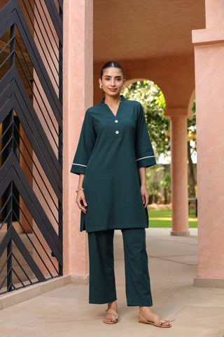 V-Neck Pure Cotton Tunic With Trouser
