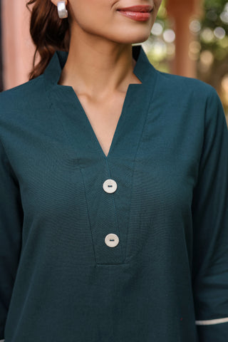 V-Neck Pure Cotton Tunic With Trouser