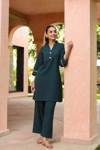 V-Neck Pure Cotton Tunic With Trouser