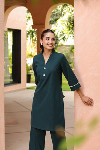 V-Neck Pure Cotton Tunic With Trouser