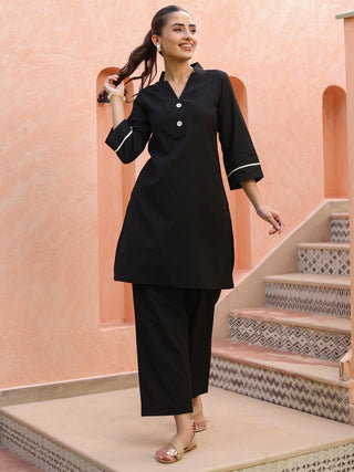 V-Neck Pure Cotton Tunic With Trousers Co-Ords