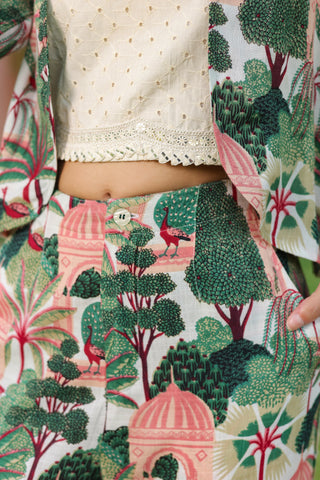 Printed Notched Lapel Neck Top & Trousers With Jacket Co-ords