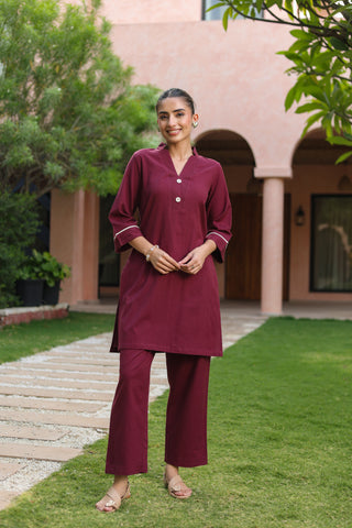 V-Neck Pure Cotton Tunic With Trouser