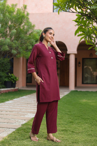 V-Neck Pure Cotton Tunic With Trouser
