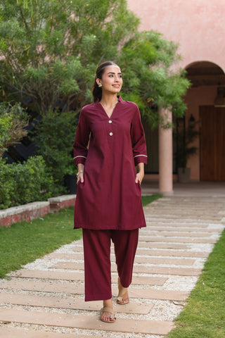 V-Neck Pure Cotton Tunic With Trouser