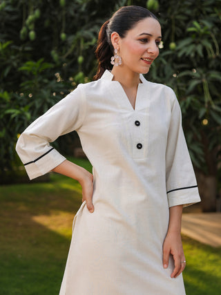 V-Neck Pure Cotton Tunic With Trousers Co-Ords