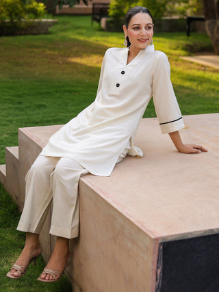 V-Neck Pure Cotton Tunic With Trousers Co-Ords