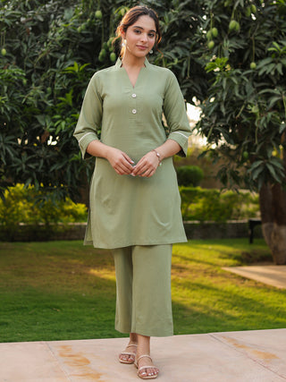 V-Neck Pure Cotton Tunic With Trousers Co-Ords