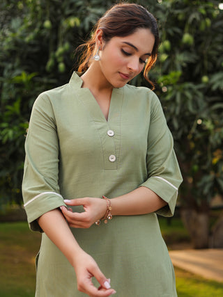 V-Neck Pure Cotton Tunic With Trousers Co-Ords