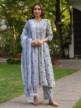 Women Ethnic Motifs Printed Pure Cotton Kurta with Trousers & Dupatta