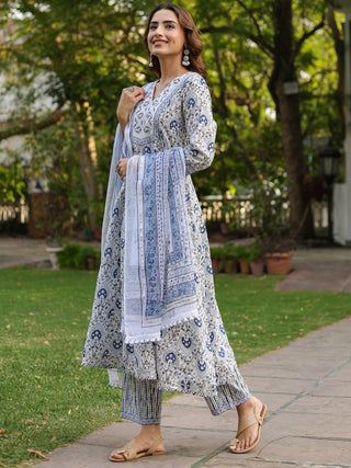 Women Ethnic Motifs Printed Pure Cotton Kurta with Trousers & Dupatta