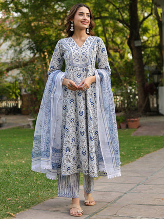 Women Ethnic Motifs Printed Pure Cotton Kurta with Trousers & Dupatta