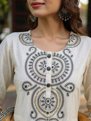 Women Floral Embroidered A-Line Pure Cotton Kurta with Trousers & Dupatta