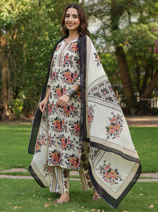 Women Floral Printed Regular Pure Cotton Kurta with Trousers & With Dupatta