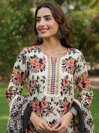 Women Floral Printed Regular Pure Cotton Kurta with Trousers & With Dupatta