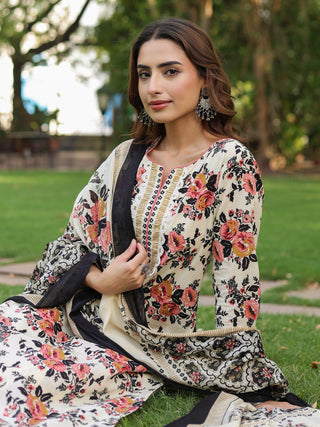 Women Floral Printed Regular Pure Cotton Kurta with Trousers & With Dupatta