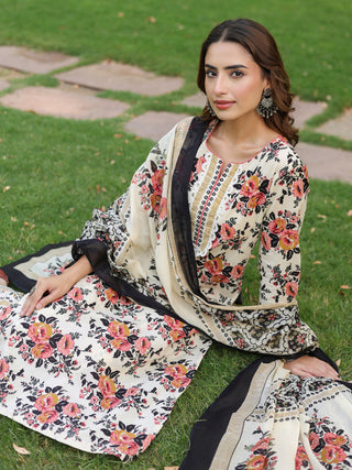Women Floral Printed Regular Pure Cotton Kurta with Trousers & With Dupatta