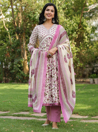 Women Ethnic Motifs Printed Pure Cotton Kurta with Trousers & Dupatta
