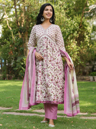 Women Ethnic Motifs Printed Pure Cotton Kurta with Trousers & Dupatta