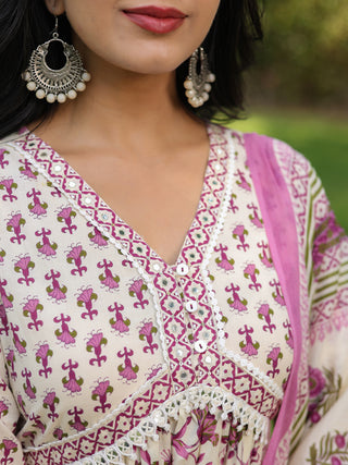 Women Ethnic Motifs Printed Pure Cotton Kurta with Trousers & Dupatta