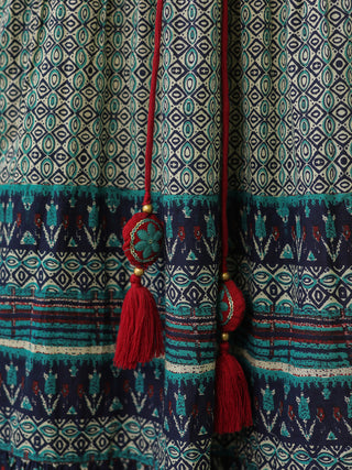 Printed Round Neck Pure Cotton Ethnic Dresses