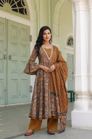 Women Ethnic Motifs Printed Pure Cotton Kurta With Trousers & Dupatta