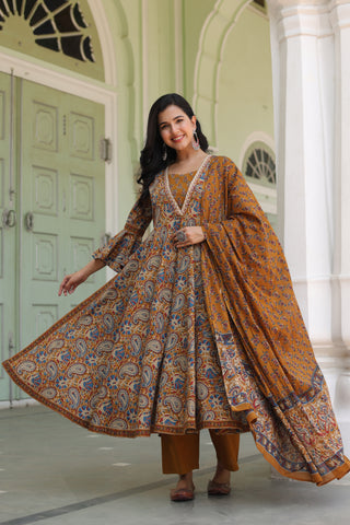 Women Ethnic Motifs Printed Pure Cotton Kurta With Trousers & Dupatta
