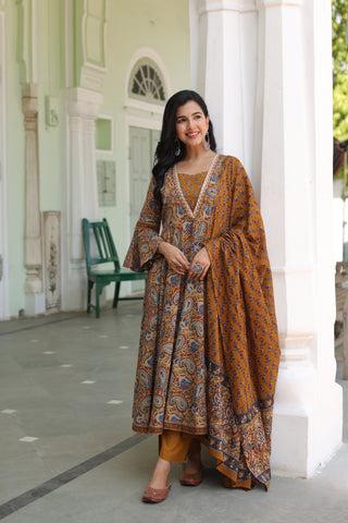 Women Ethnic Motifs Printed Pure Cotton Kurta With Trousers & Dupatta
