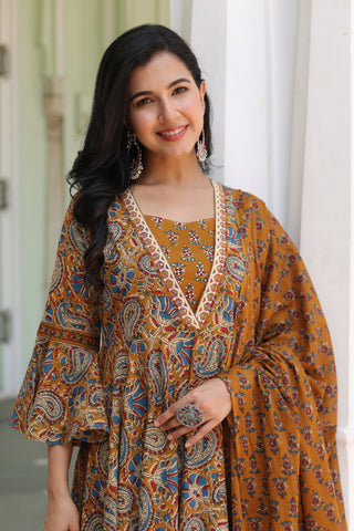 Women Ethnic Motifs Printed Pure Cotton Kurta With Trousers & Dupatta