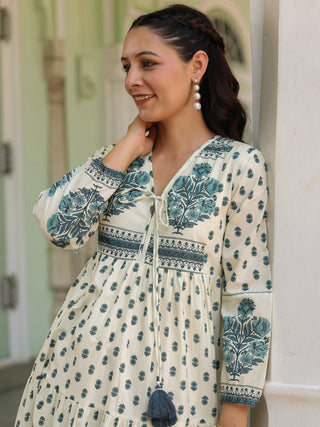 Women Ethnic Printed Pure Cotton V-Neck Fit & Flared Midi Ethnic Dresses