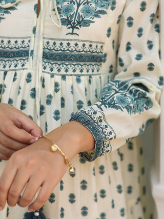 Women Ethnic Printed Pure Cotton V-Neck Fit & Flared Midi Ethnic Dresses