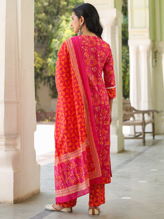 Women Floral Sequinned Pure Cotton Kurta with Trousers & Dupatta