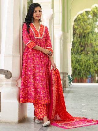Women Floral Sequinned Pure Cotton Kurta with Trousers & Dupatta