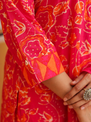 Women Floral Printed Cotton A-Line Kurta with Trousers & Dupatta