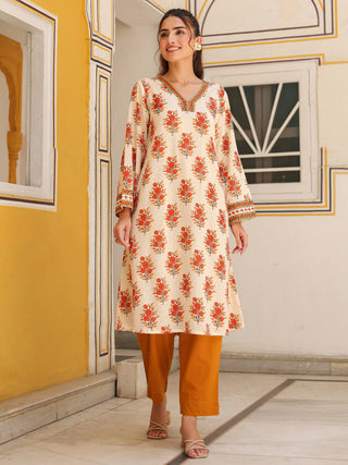 Women Ethnic Motifs Printed Pure Cotton Flared Sleeves A-Line Kurta