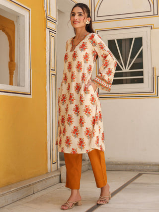 Women Ethnic Motifs Printed Pure Cotton Flared Sleeves A-Line Kurta