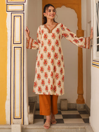 Women Ethnic Motifs Printed Pure Cotton Flared Sleeves A-Line Kurta
