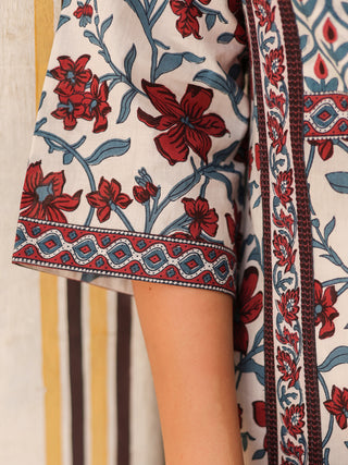 Women Floral Printed Mirror Work Kurta